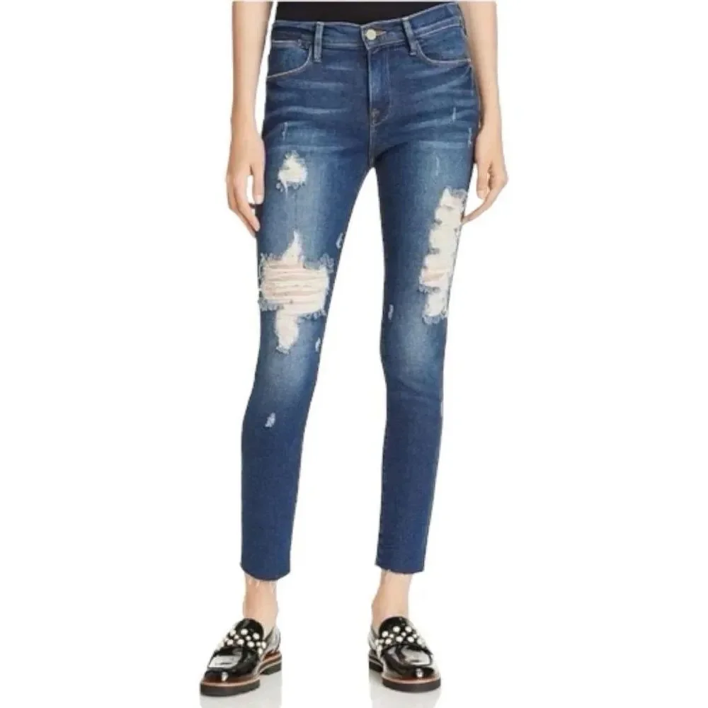 Frame Le High Skinny Crop Raw Hem Distressed Jean Size 25